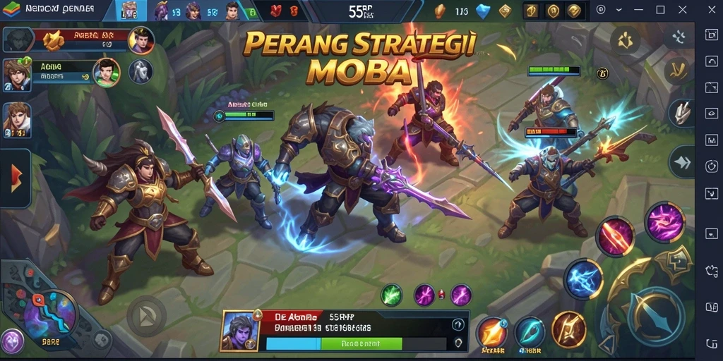 Gameplay seru dan strategis dalam pertandingan MOBA 55RP.