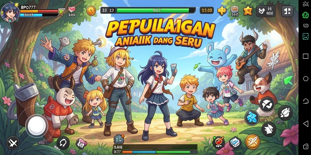 Screenshot gameplay BPO777 yang menunjukkan pertarungan karakter anime.