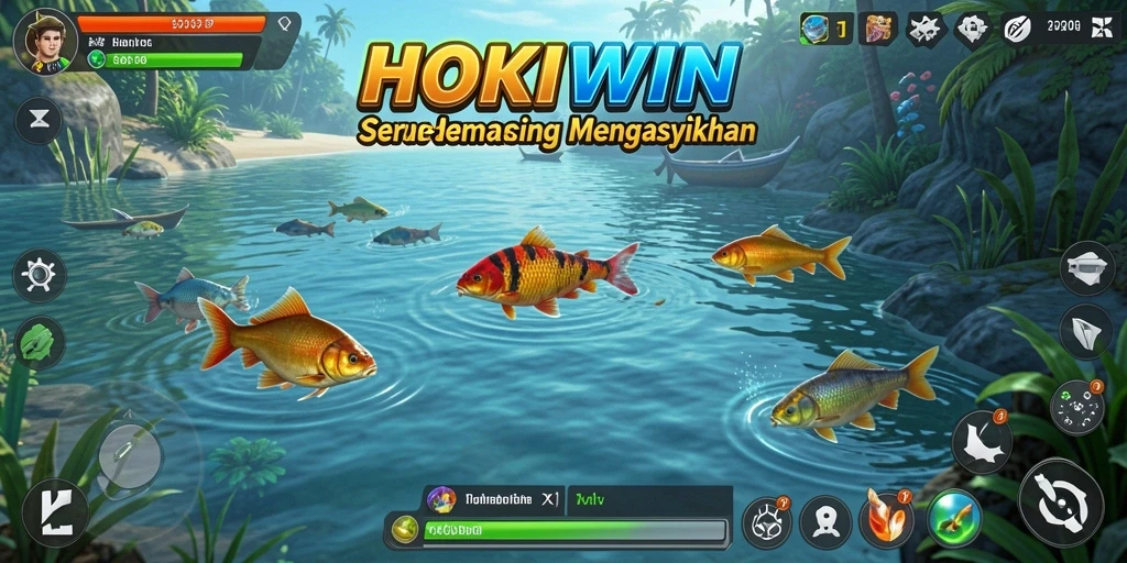 Screenshot HOKIWIN menampilkan gameplay memancing yang seru.