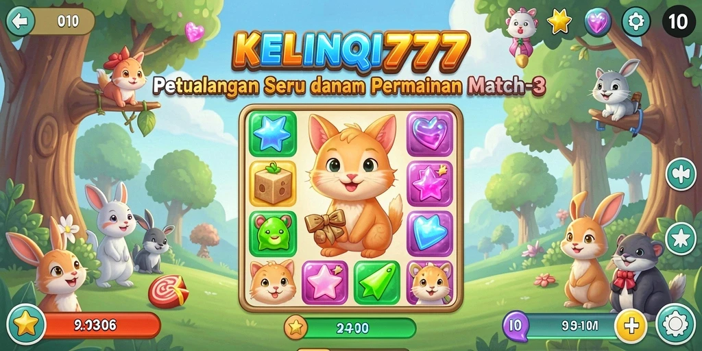 Tampilan gameplay KELINCI777 dengan aksi mencocokkan item Match-3 yang seru.
