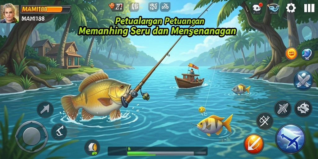 Screenshot gameplay MAMI188 dengan aksi memancing yang menegangkan.