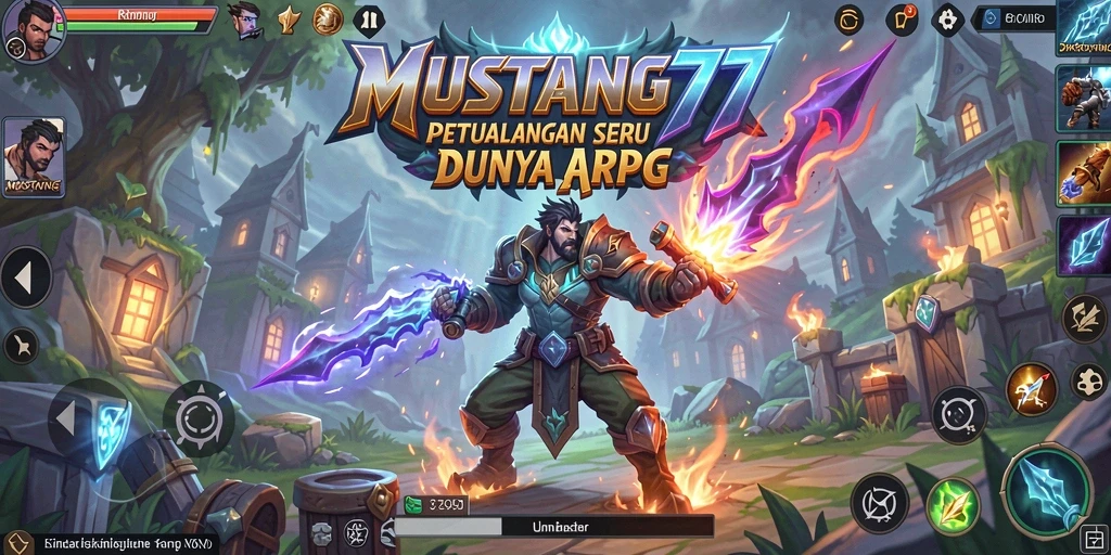 Screenshot utama MUSTANG77 dengan aksi pertarungan epik karakter.