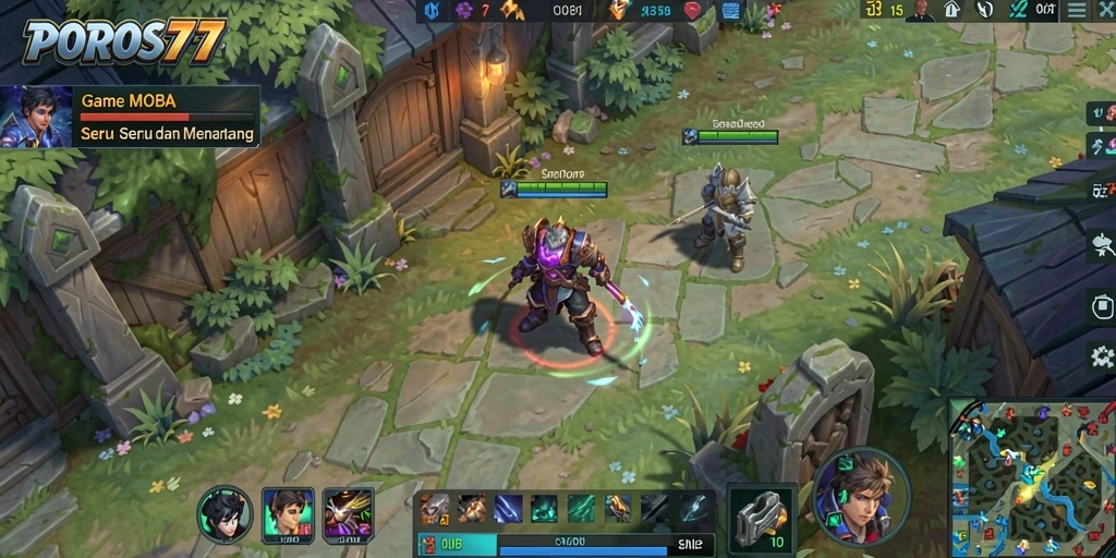 Tampilan gameplay seru dengan aksi karakter MOBA yang mendebarkan.