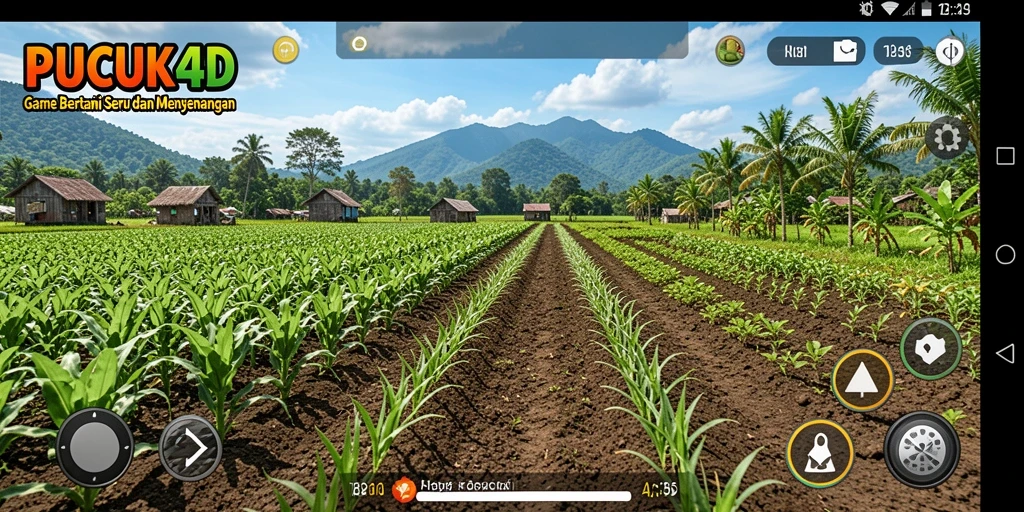 Tampilan gameplay PUCUK4D saat bertani dengan berbagai tanaman.