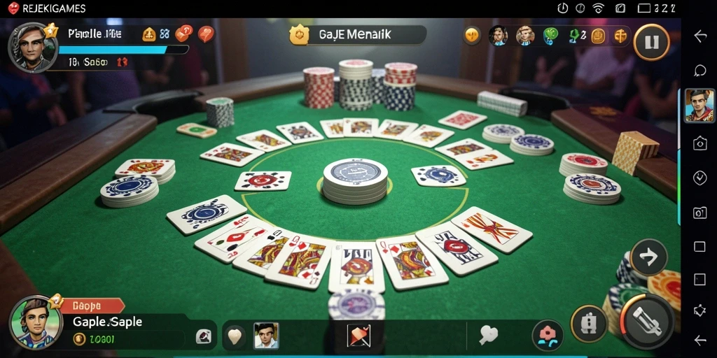 Screenshot gameplay REJEKIGAMES yang menunjukkan serunya bermain Gaple.