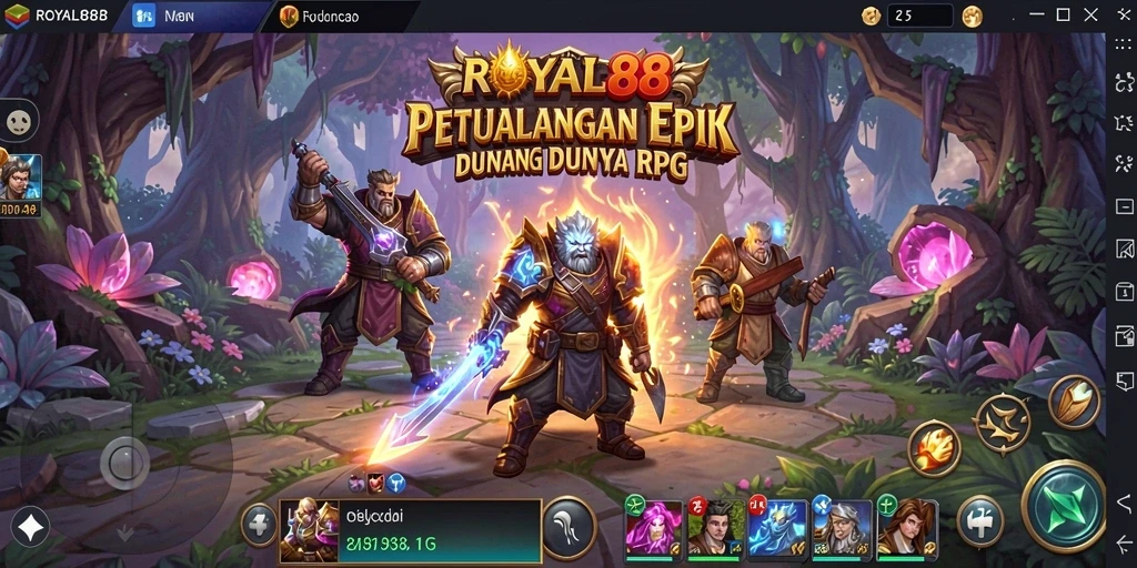 Screenshot gameplay ROYAL88 yang menunjukkan pertarungan epik di dunia RPG.