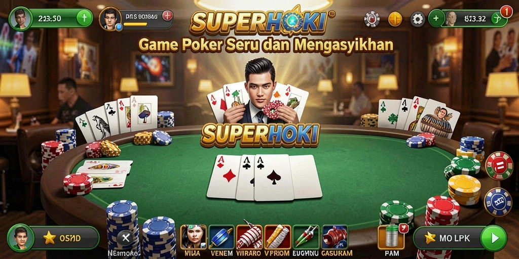 Gameplay SUPERHOKI yang menarik dengan fitur Poker seru.