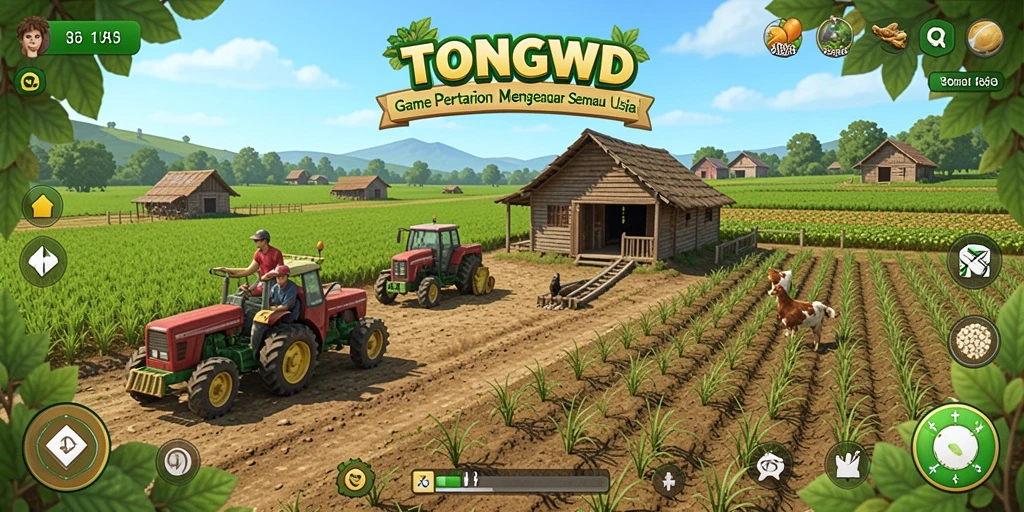 Tampilan gameplay <strong>TONGWD</strong> yang menampilkan aktivitas pertanian yang menarik.