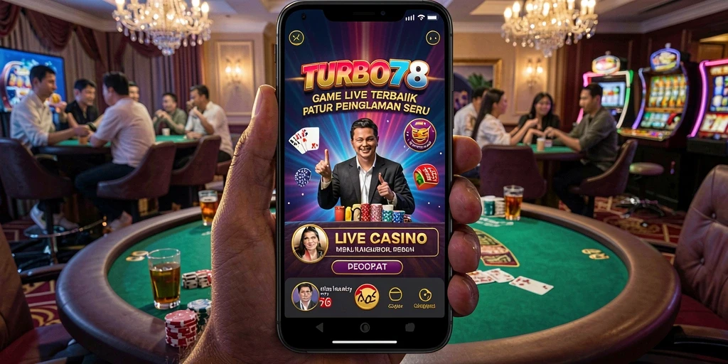 Tampilan utama TURBO78 dengan dealer langsung dan permainan kasino yang seru.