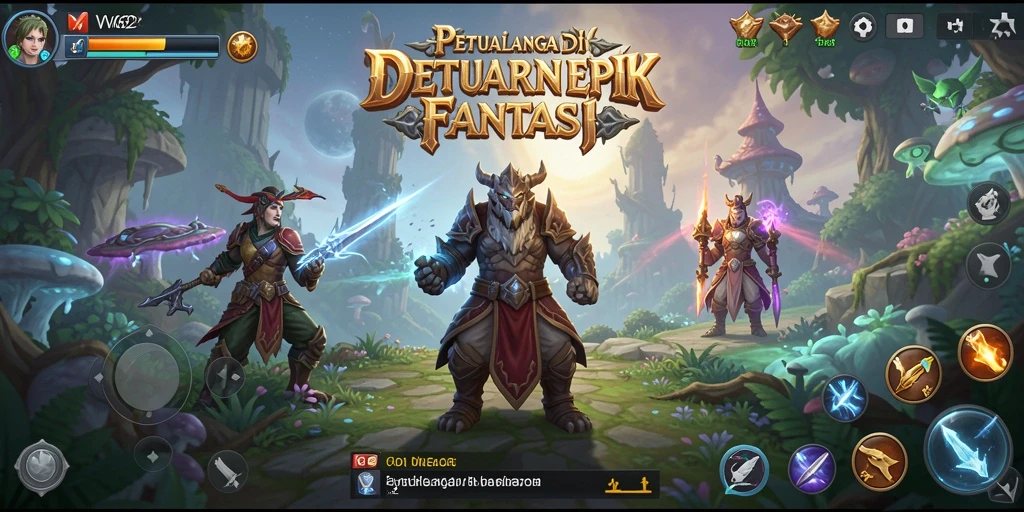 Screenshot gameplay VV62 menampilkan pahlawan bertarung melawan monster besar.